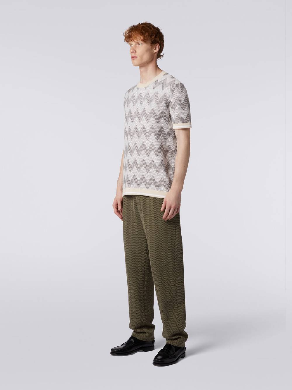 Missoni T-shirt in maglia di cotone chevron con profili a contrasto Prezzo Ridotto