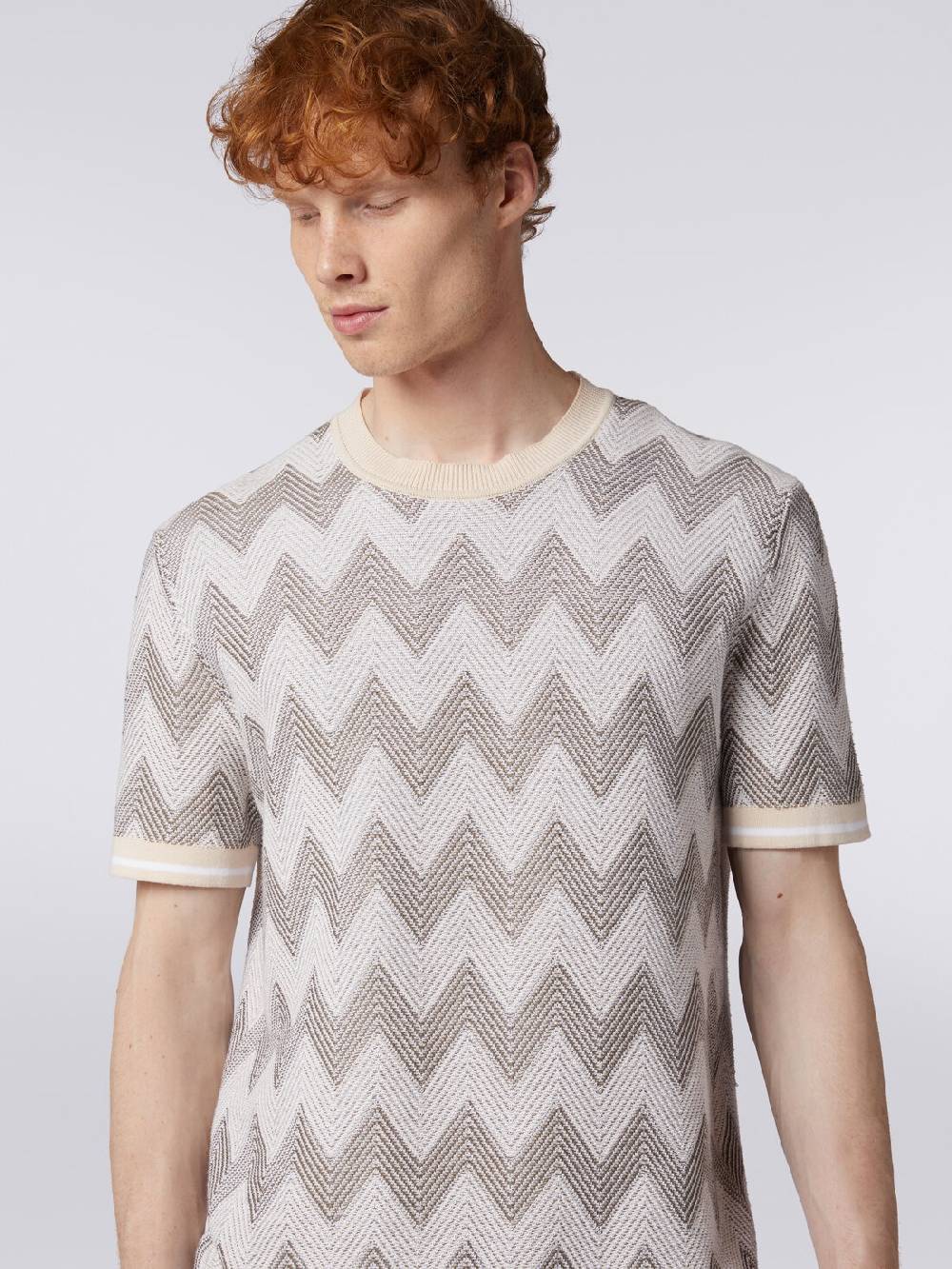 Missoni T-shirt in maglia di cotone chevron con profili a contrasto Prezzo Ridotto