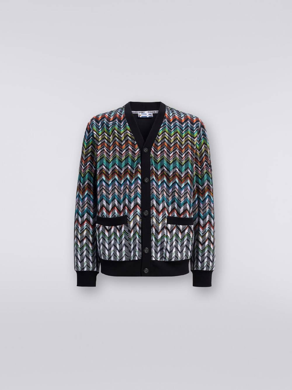Missoni Cardigan in maglia zig zag con profili tinta unita In Vendita