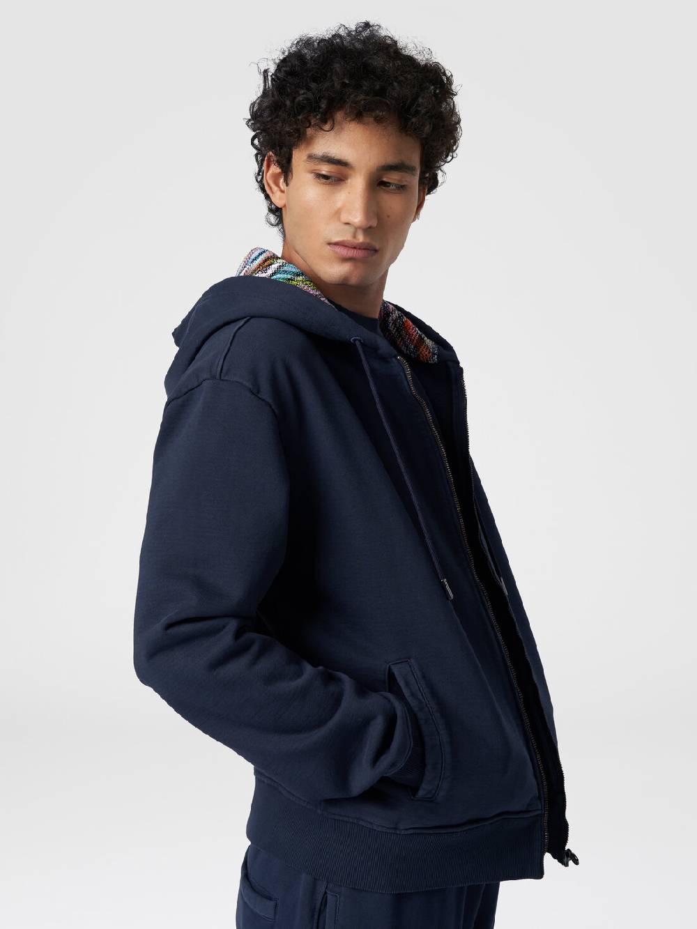 Missoni Cardigan in felpa di cotone con cappuccio foderato in maglia Vendita Economica