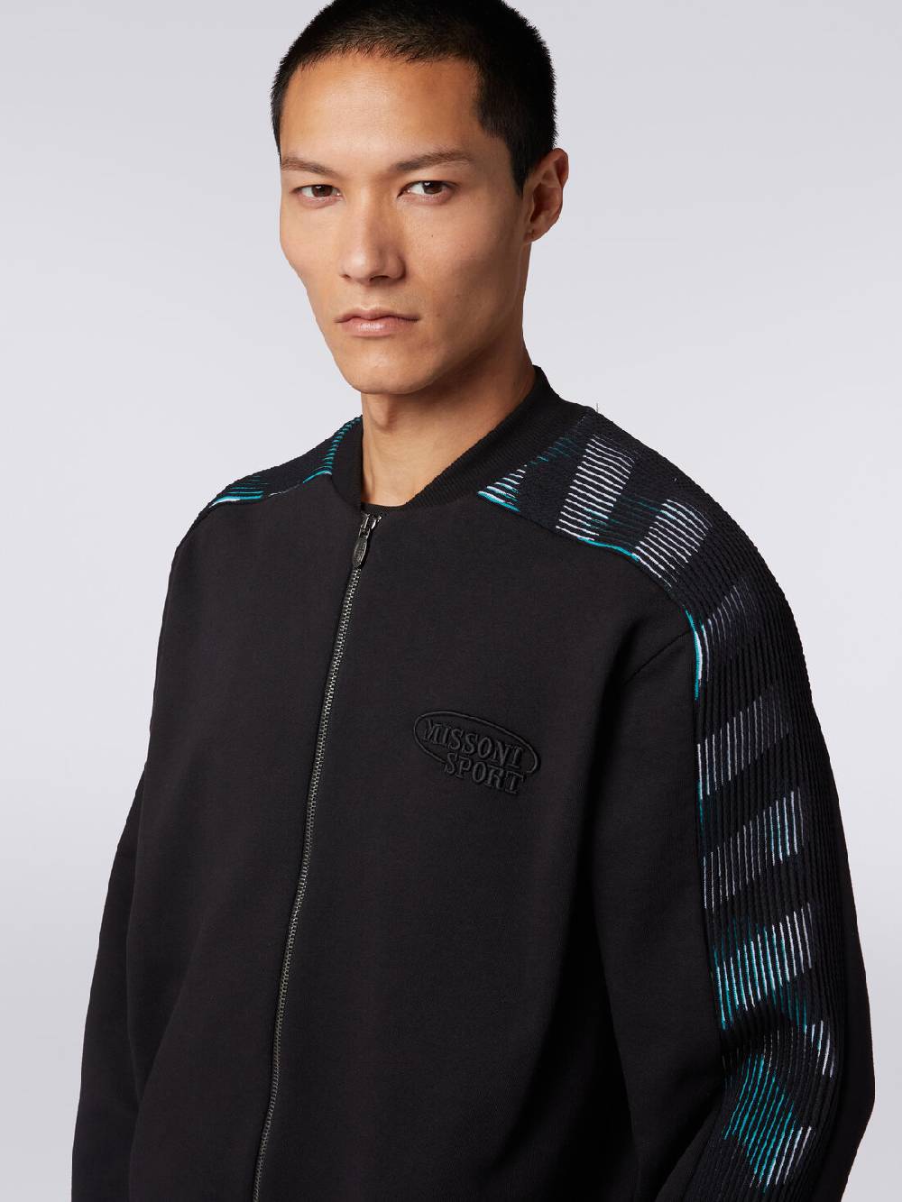 Missoni Cardigan in felpa di cotone con dettagli in maglia zig zag Saldi Di Fabbrica
