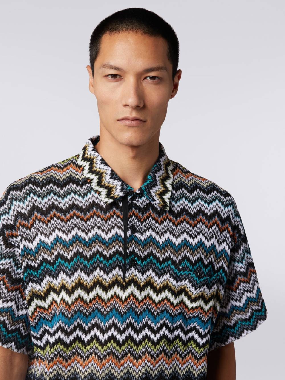 Missoni Polo in maglia di viscosa e cotone zig zag Negozio online di fabbrica