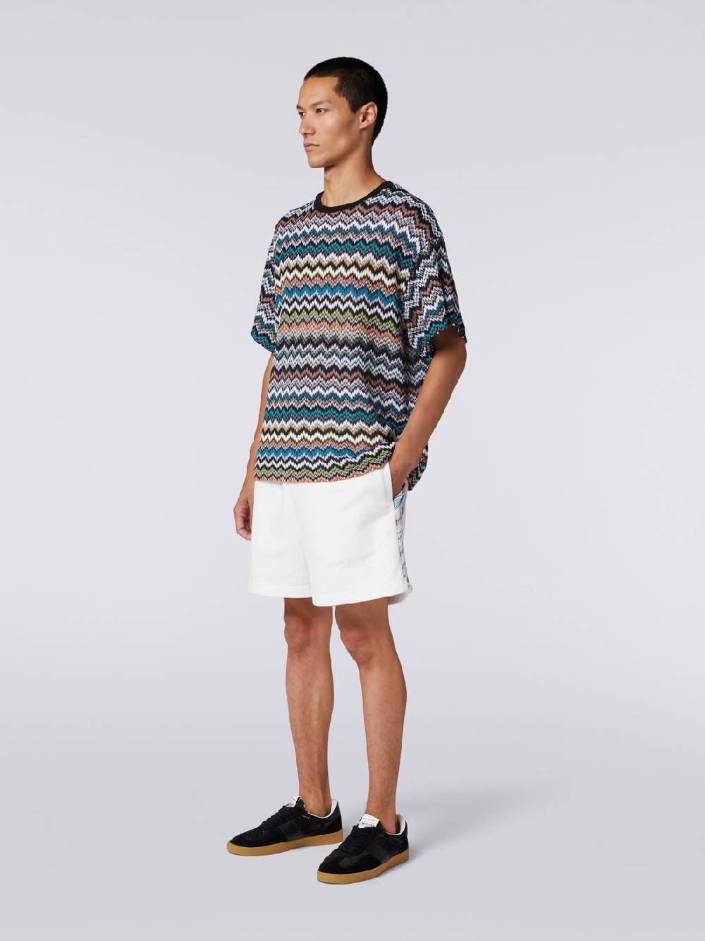 Missoni T-shirt girocollo in maglia di cotone zig zag Comprare a buon mercato