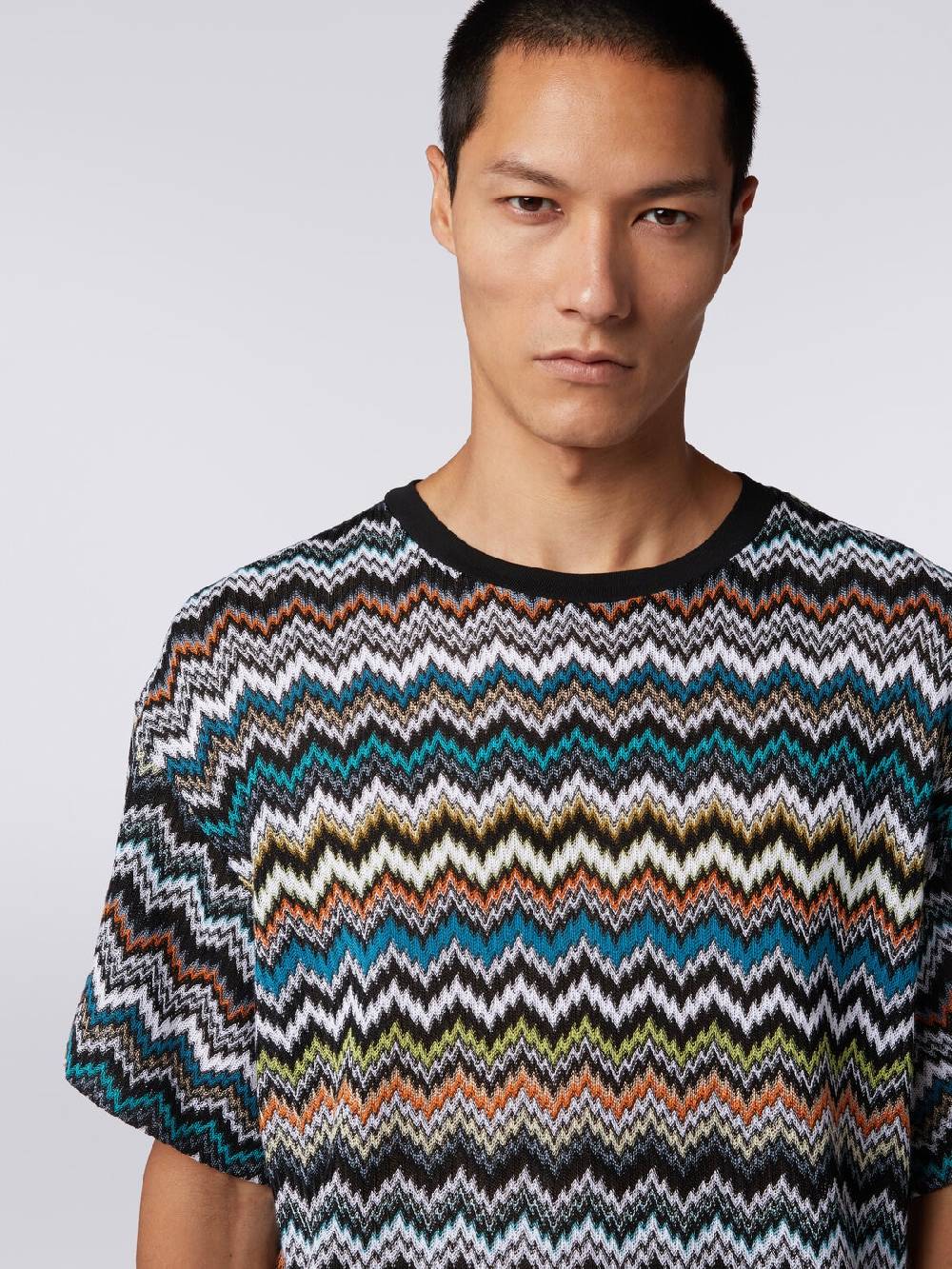 Missoni T-shirt girocollo in maglia di cotone zig zag Comprare a buon mercato