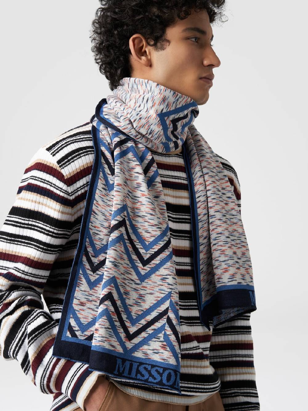 Missoni Sciarpa in cotone con multilavorazione e logo Offerta natalizia