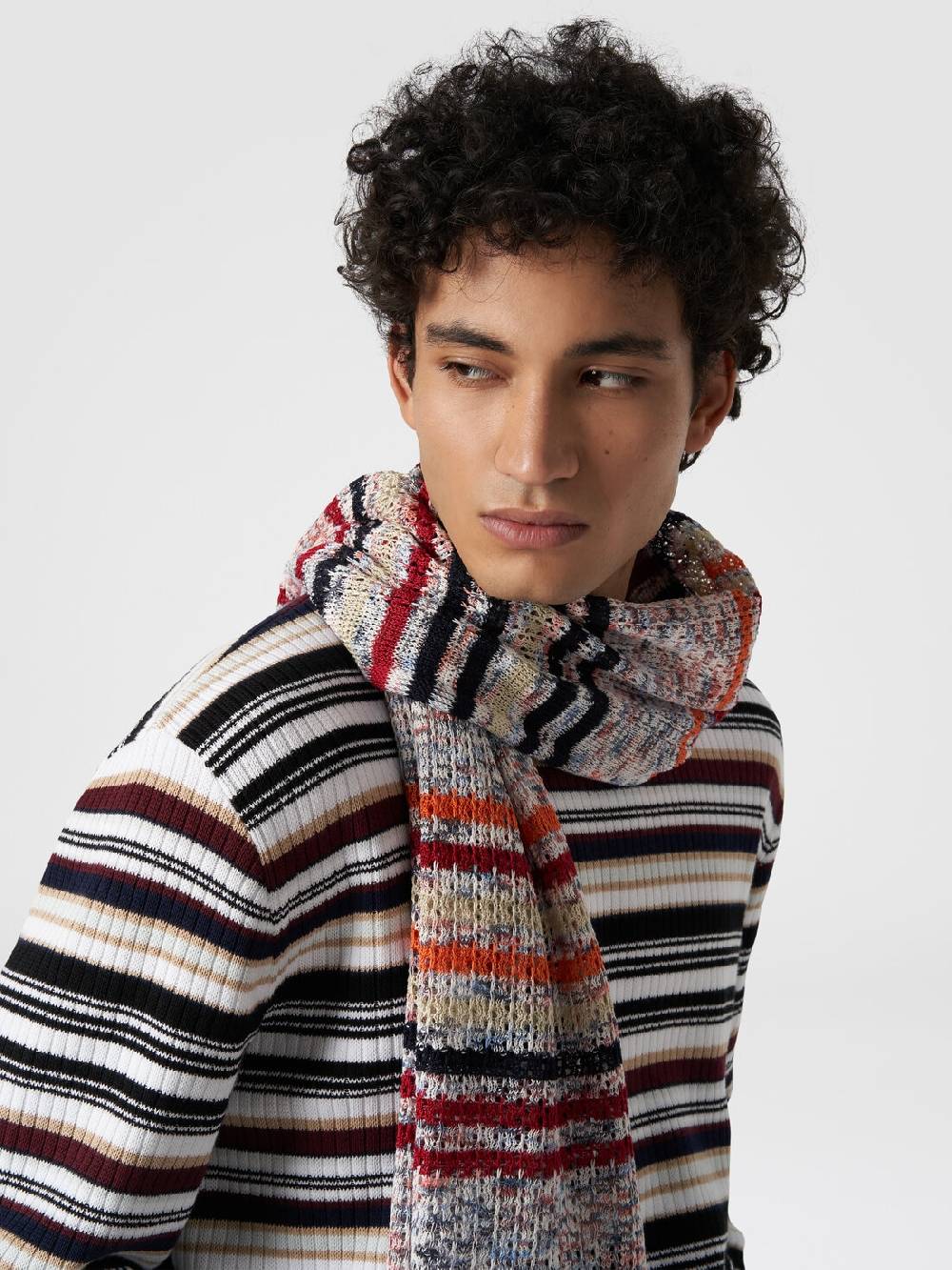 Missoni Sciarpa in cotone fiammato con motivo a righe Offerta Giorno del Papà