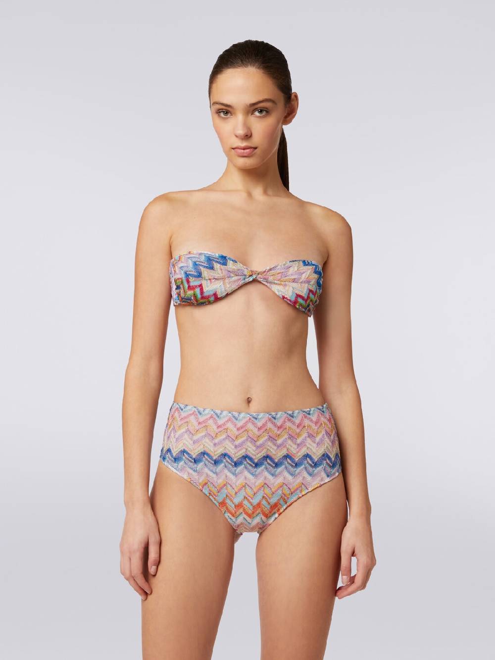 Missoni Bikini in viscosa e lurex con top torchon e slip alto In vendita