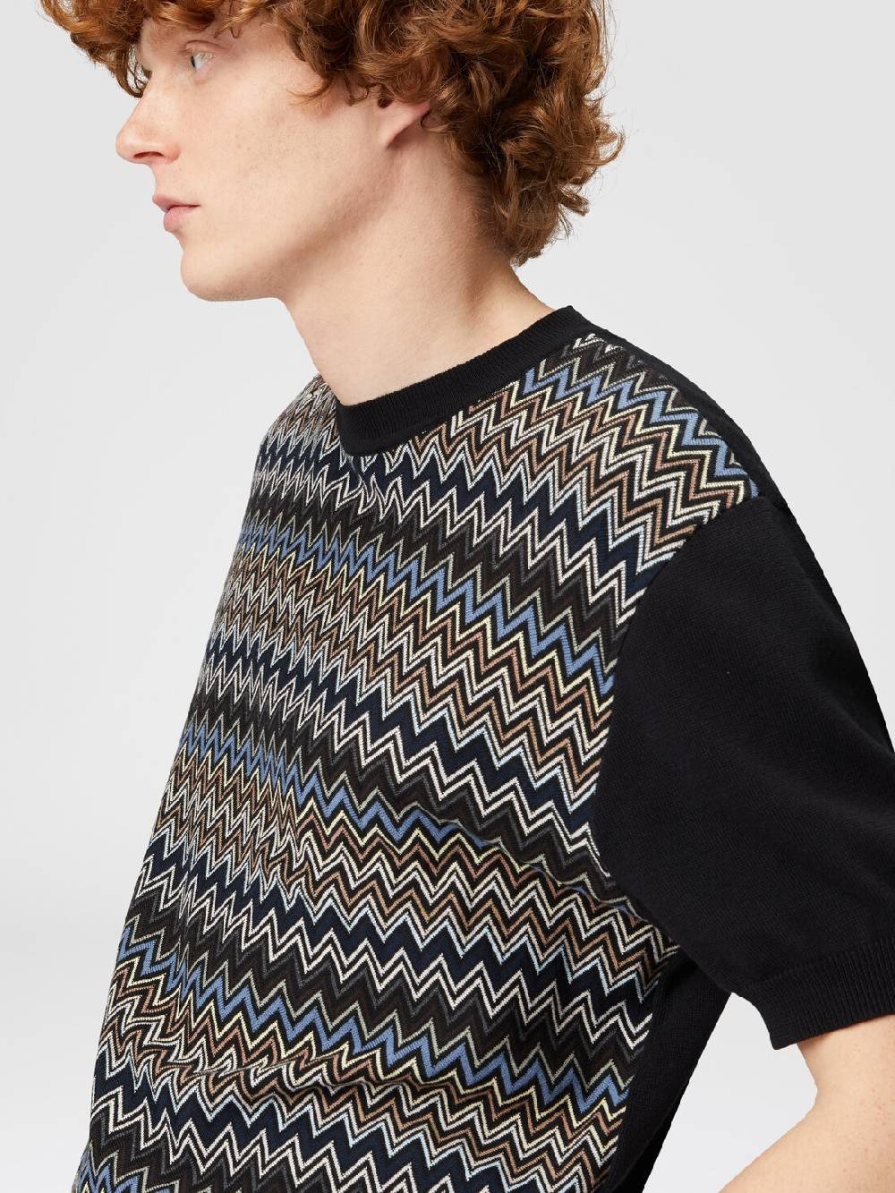 Missoni T-shirt in maglia di cotone zig zag con inserti tinta unita Consegna Veloce