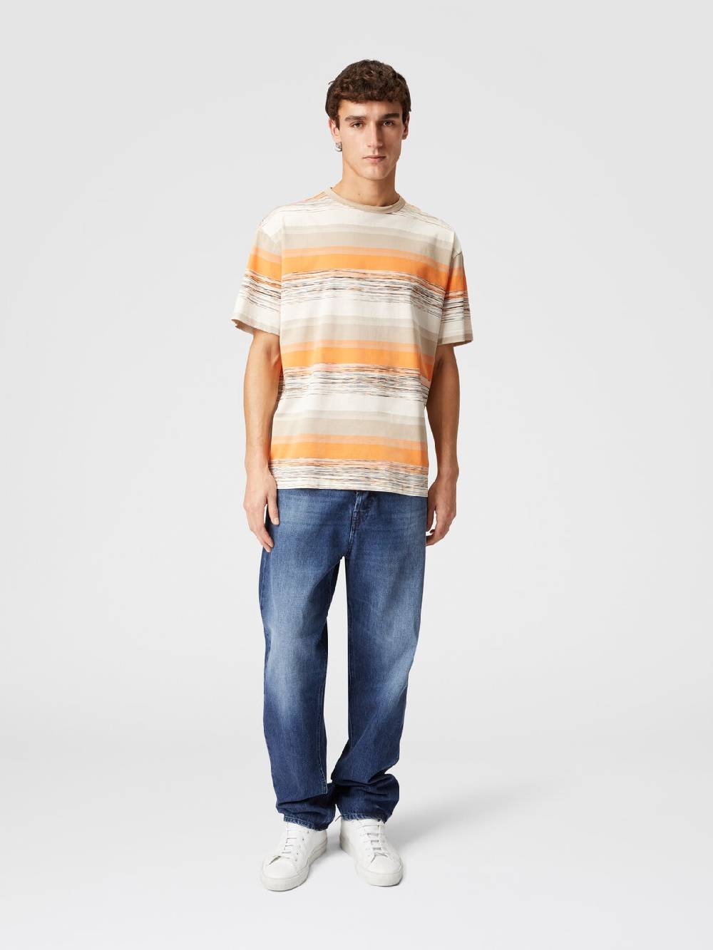Missoni T-shirt in jersey di cotone a righe con logo Moda
