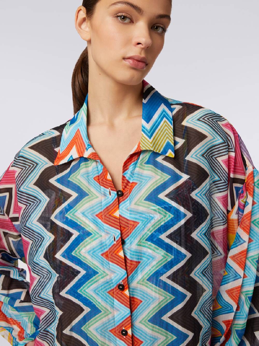 Missoni Blusa oversize in seta e cotone stampa zig zag Fornitura limitata