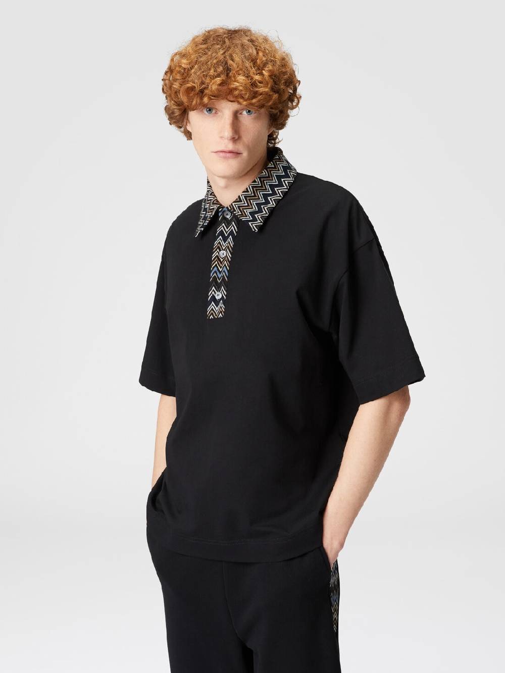 Missoni Polo in jersey di cotone con inserti in maglia chevron ACQUISTA ORA
