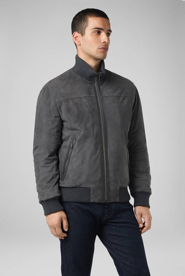 Pal Zileri Bomber in suede antracite con finiture in maglia Spedizione Gratuita