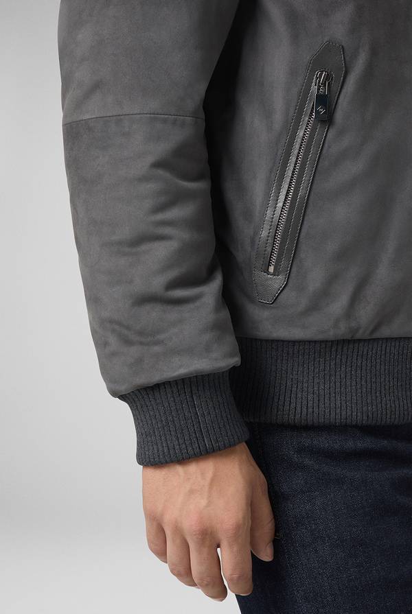 Pal Zileri Bomber in suede antracite con finiture in maglia Spedizione Gratuita