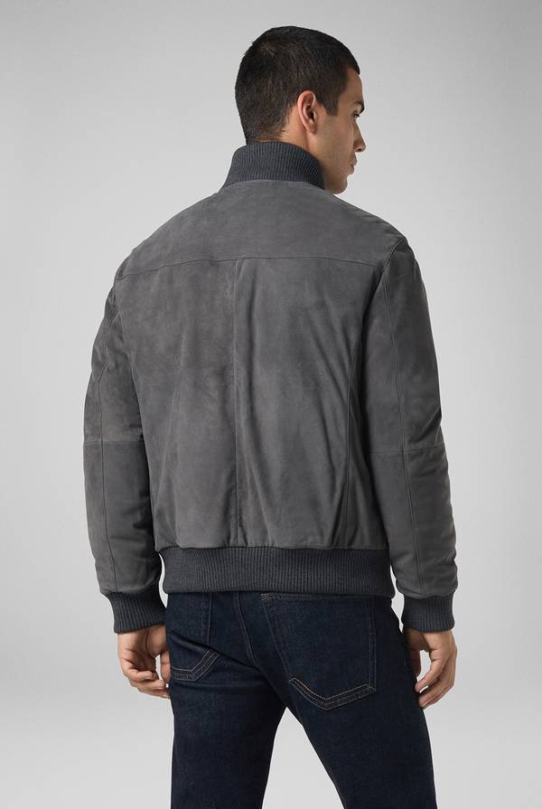Pal Zileri Bomber in suede antracite con finiture in maglia Spedizione Gratuita