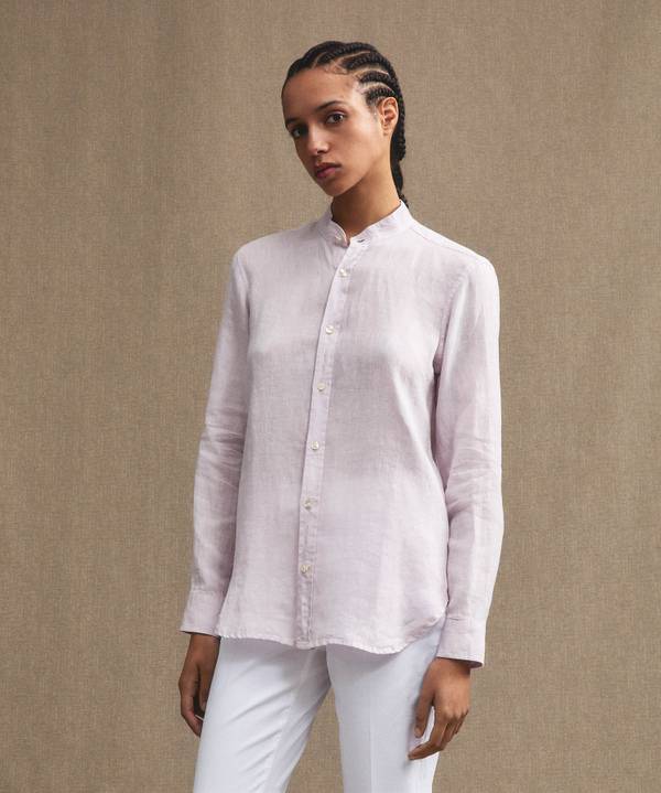 Peuterey Camicia di lino collo alla coreana Vendita Calda
