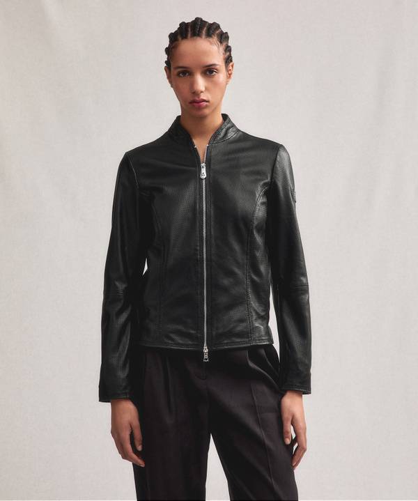 Peuterey Giacca biker lucida in pelle traforata Prezzo Ridotto