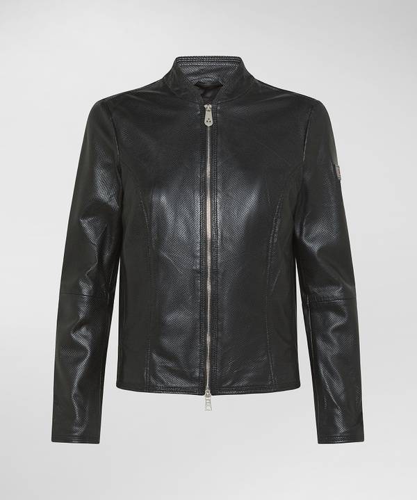 Peuterey Giacca biker lucida in pelle traforata Prezzo Ridotto