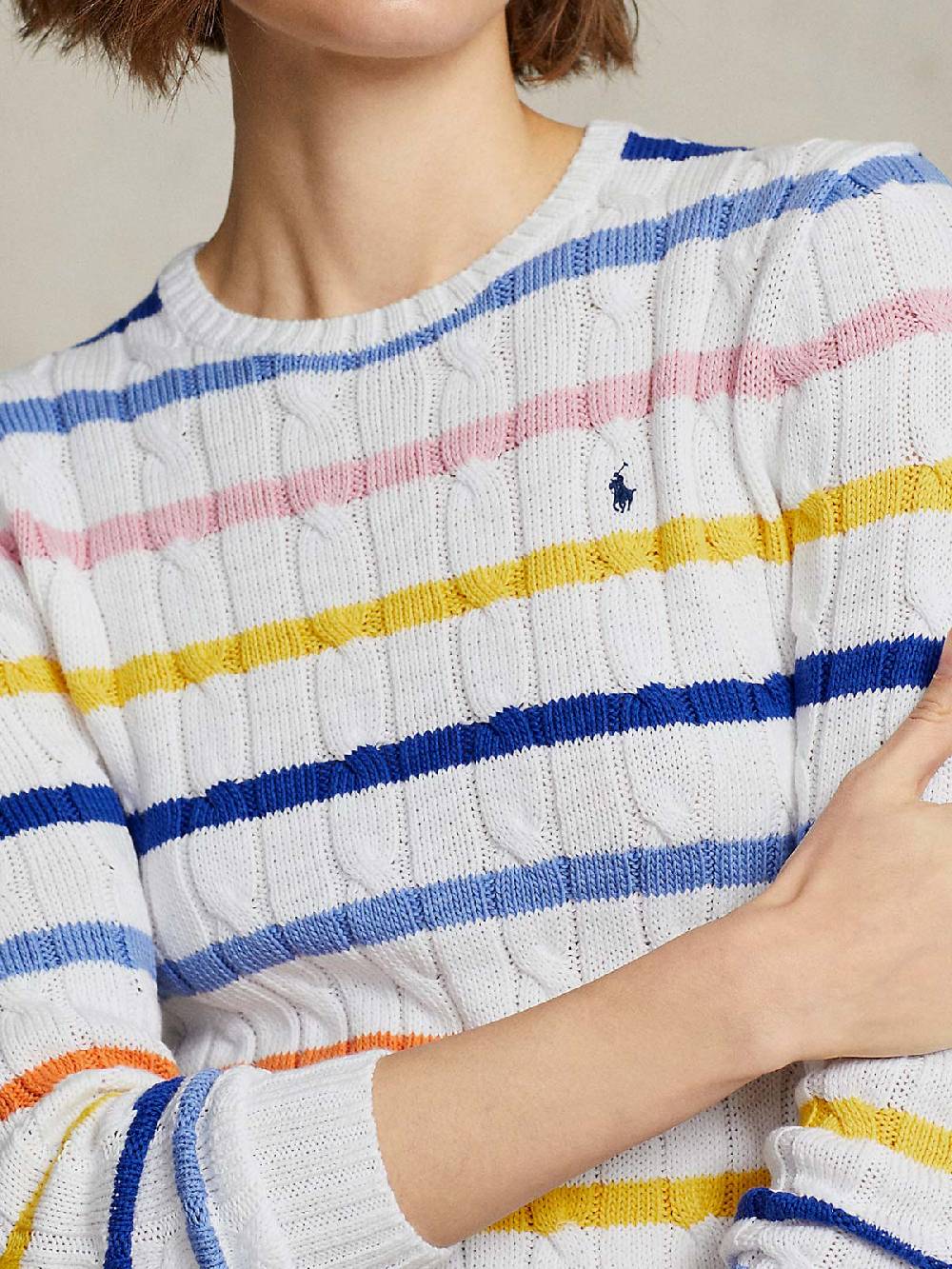 POLO RALPH LAUREN Pullover Donna Treccia a Righe Nuova
