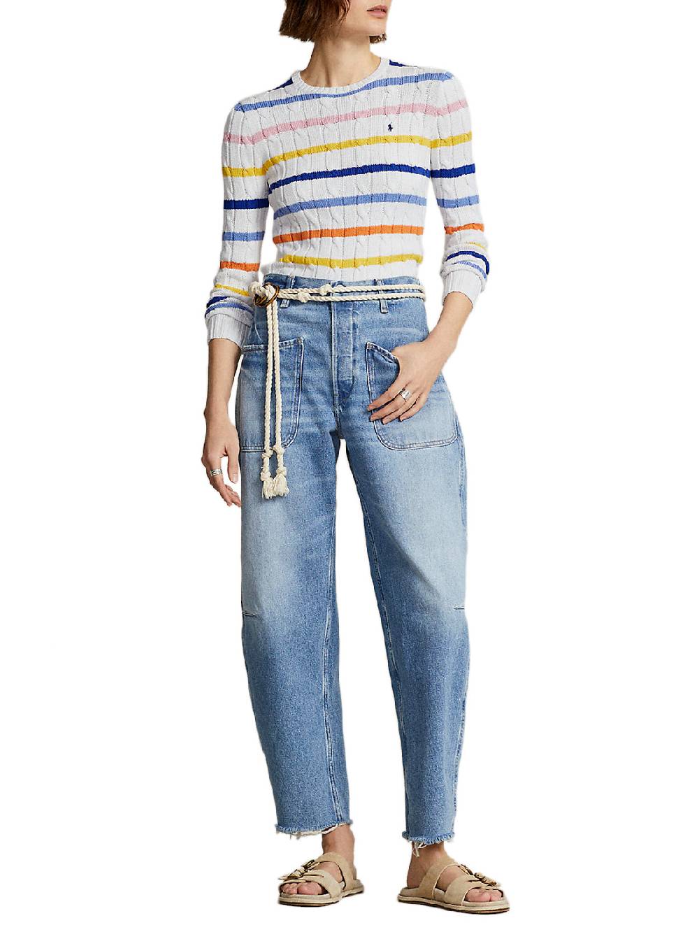 POLO RALPH LAUREN Pullover Donna Treccia a Righe Nuova