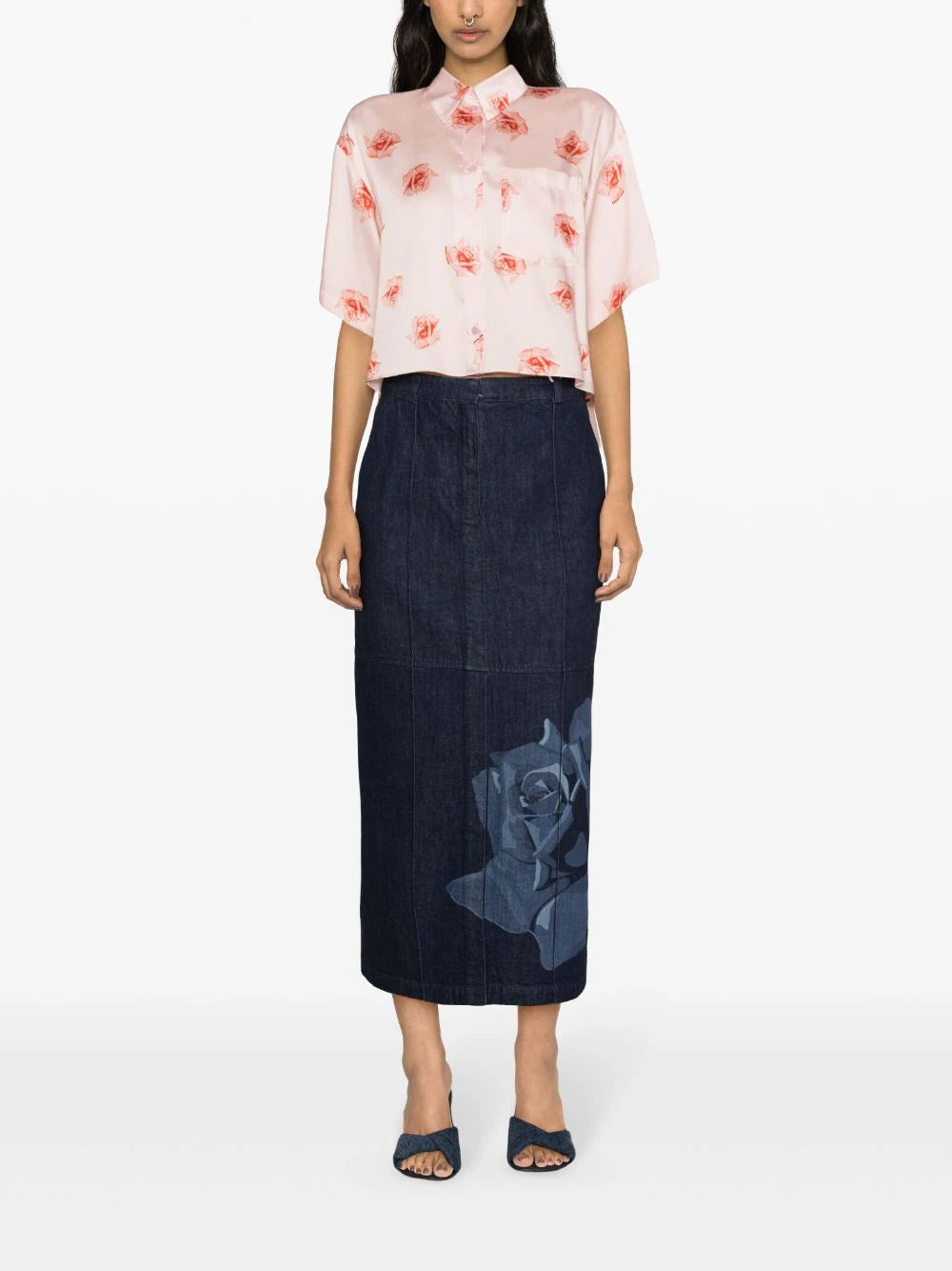 KENZO 'kenzo rose' cropped dropped shoulders shirt 2025