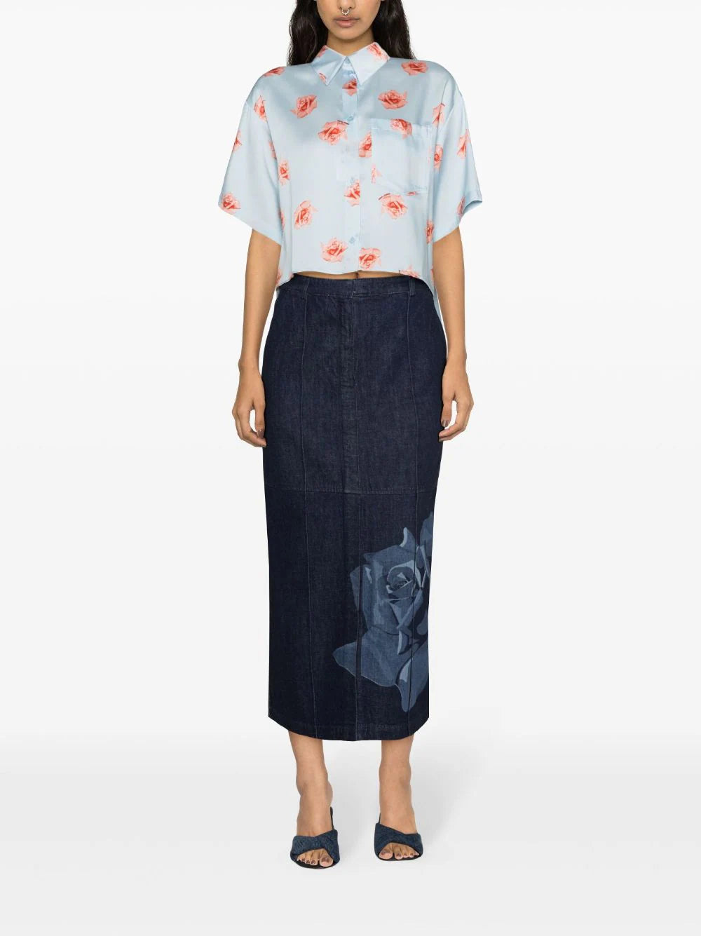 KENZO 'kenzo rose' cropped dropped shoulders shirt Italy