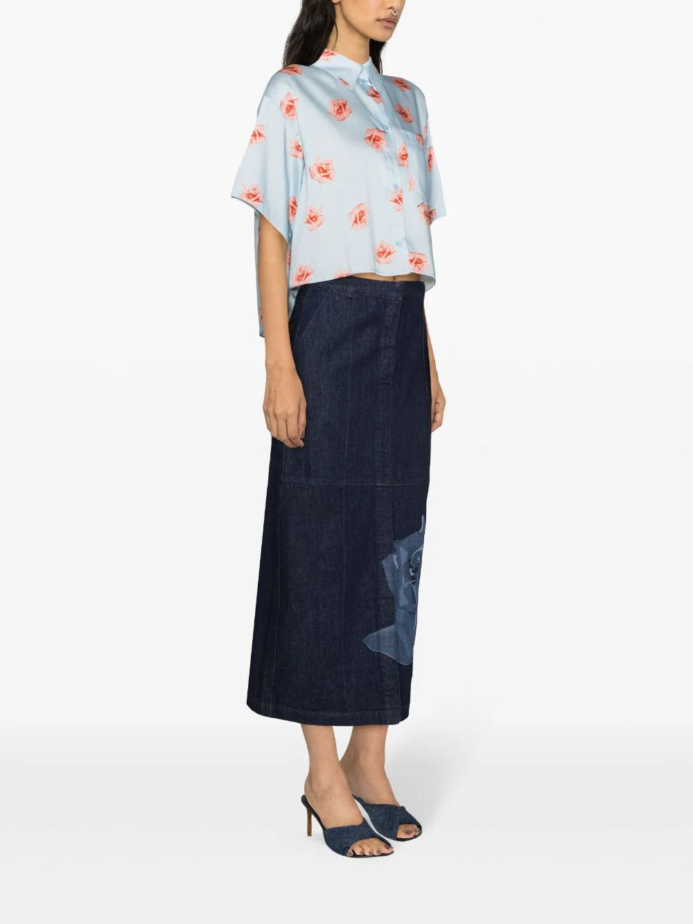 KENZO 'kenzo rose' cropped dropped shoulders shirt Italy