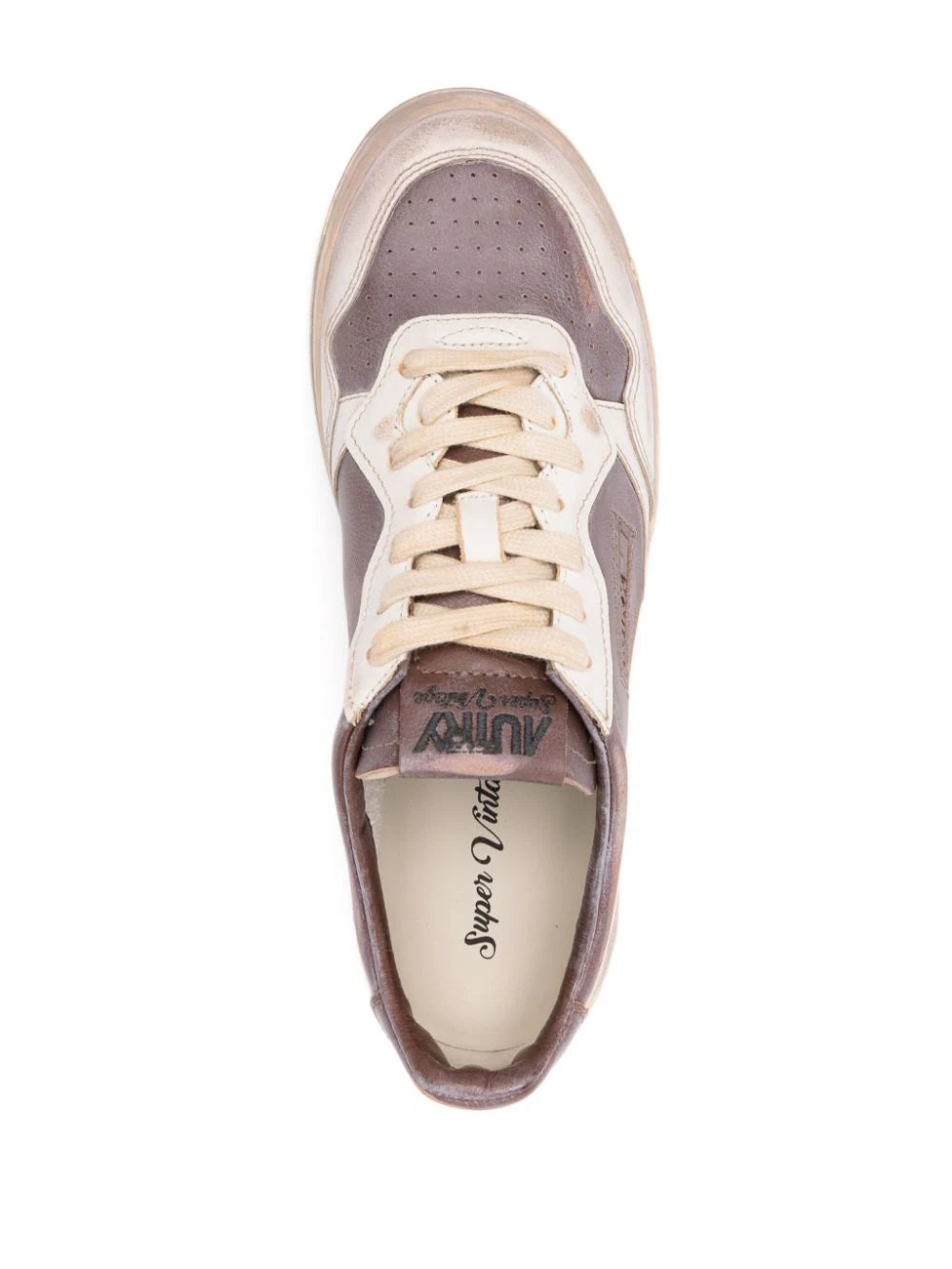 AUTRY Super vintage low sneakers in white leather and mud patridge Offerta