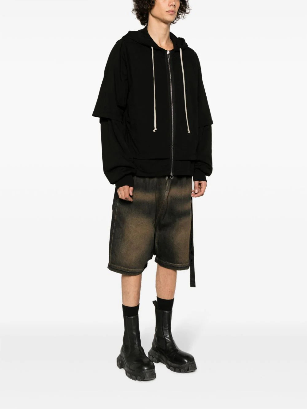 Rick Owens DRKSHDW Zipped hustler hoodie In Linea