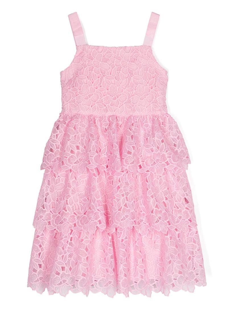 SELF PORTRAIT Kids Pink organza lace midi dress Officina