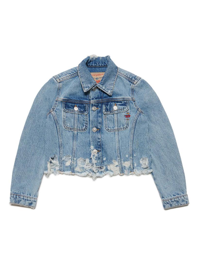 DIESEL Kids Cropped denim jacket with tears Offerta Giorno del Papà