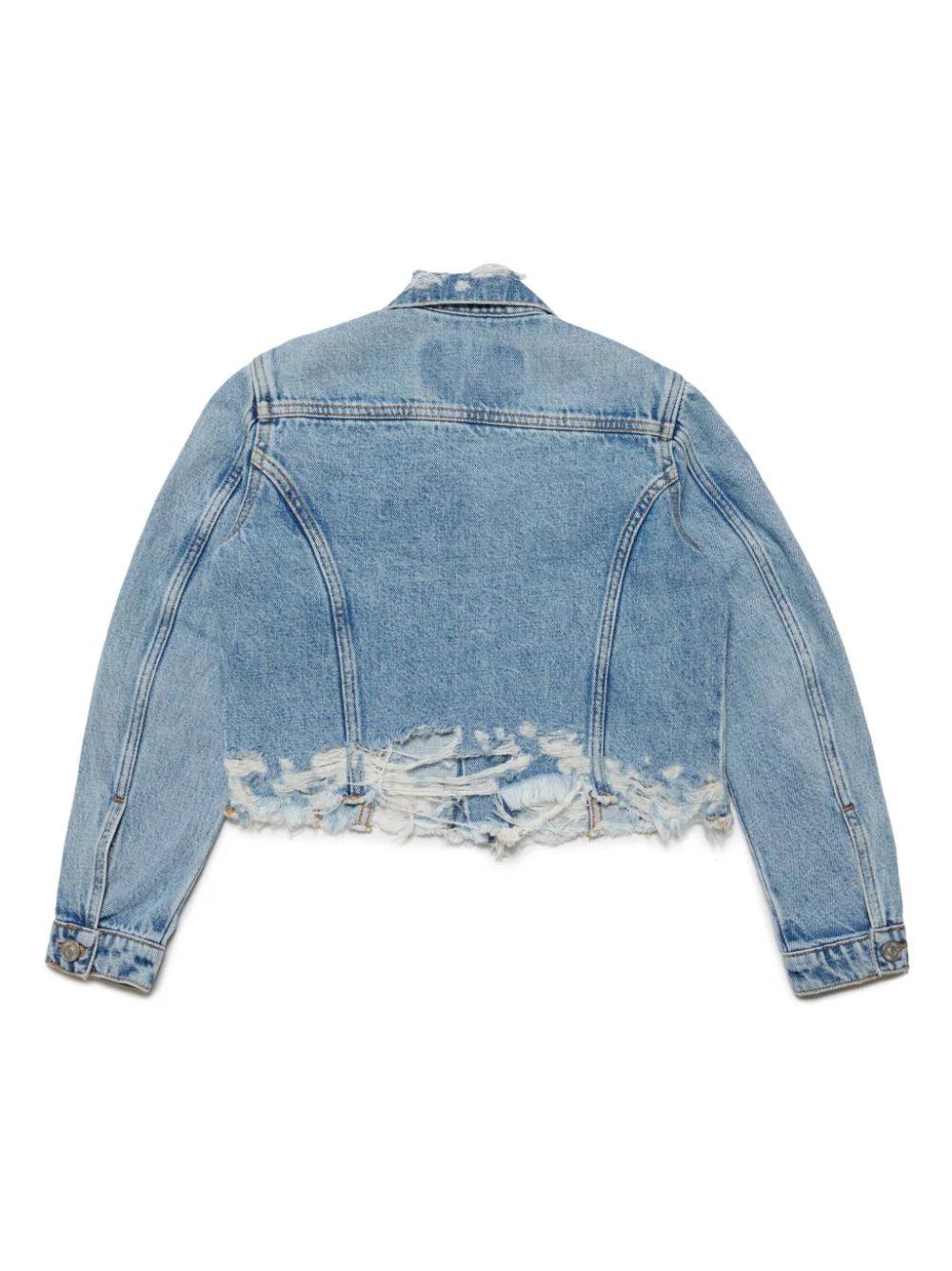 DIESEL Kids Cropped denim jacket with tears Offerta Giorno del Papà