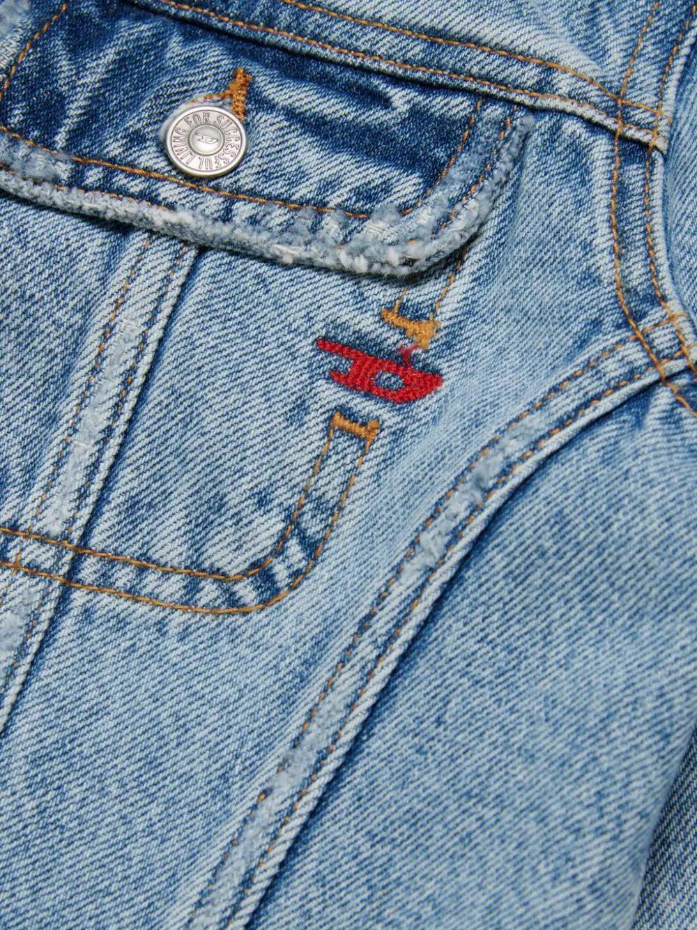 DIESEL Kids Cropped denim jacket with tears Offerta Giorno del Papà