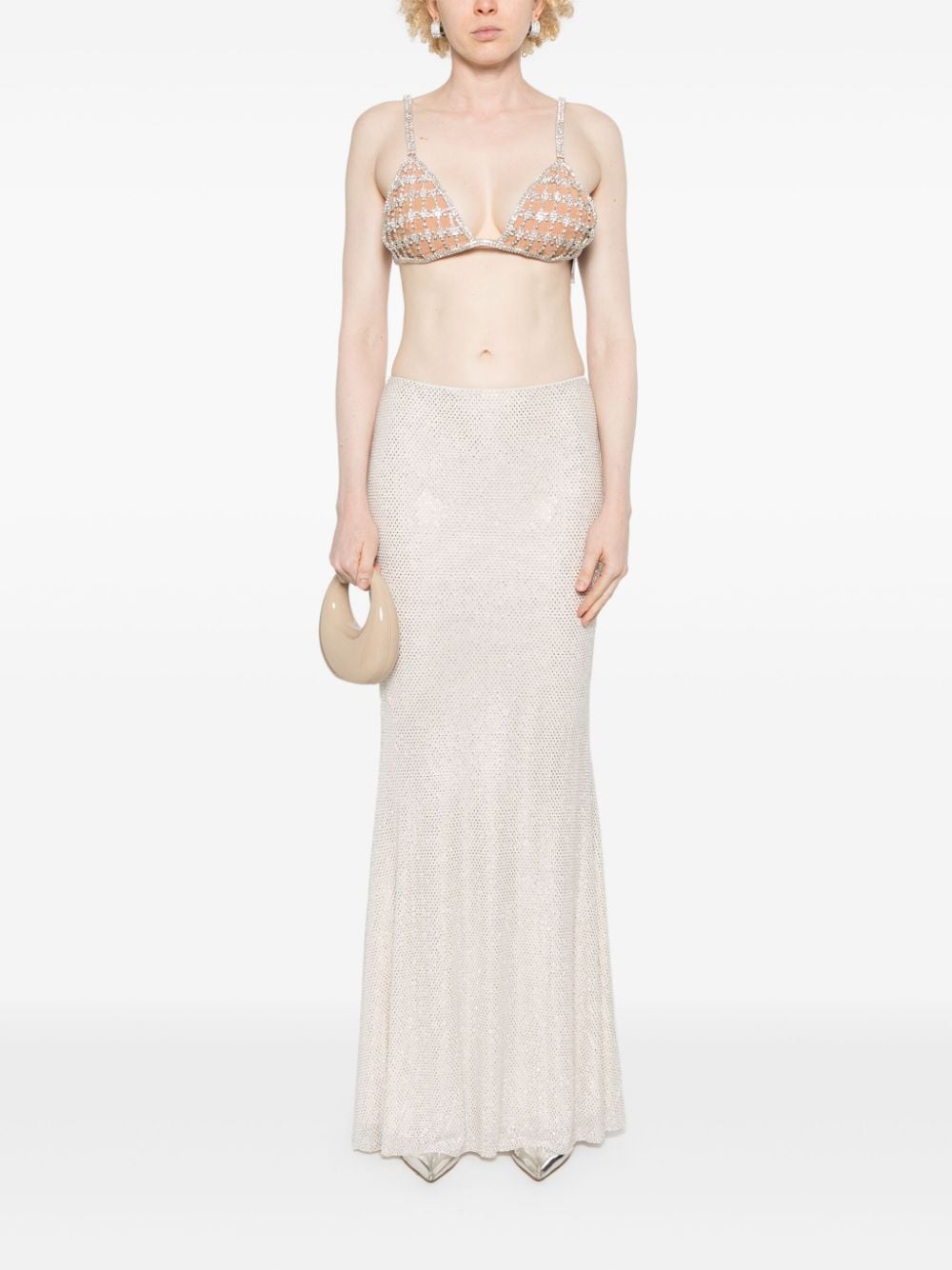 SELF PORTRAIT Rhinestone mesh maxi skirt In vendita