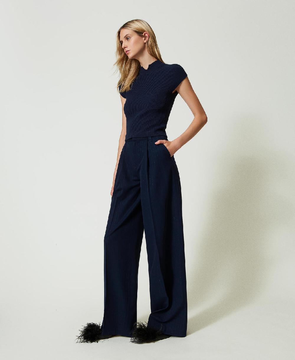 Scee by twin set Pantaloni wide leg gessati lurex In Saldo