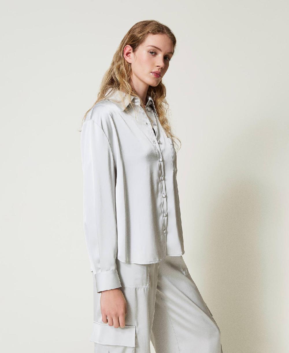 Scee by twin set Camicia in raso con bottone gioiello Fino Al -60%