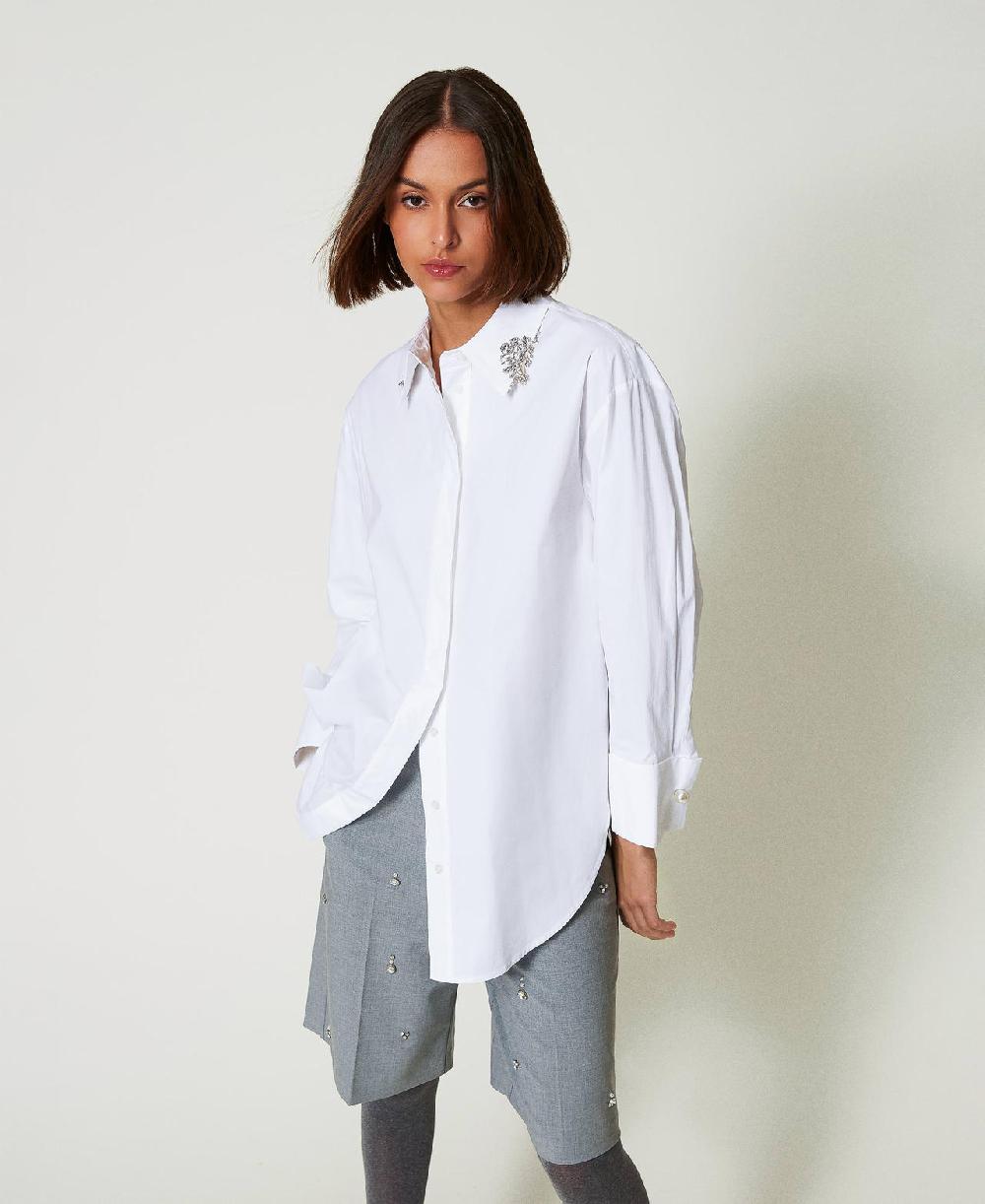 Scee by twin set Camicia over in popeline con ricami Sottocosto