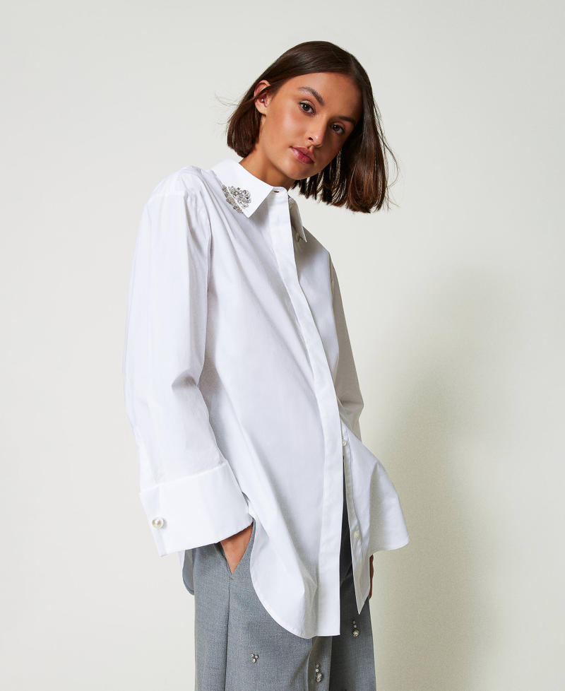 Scee by twin set Camicia over in popeline con ricami Sottocosto