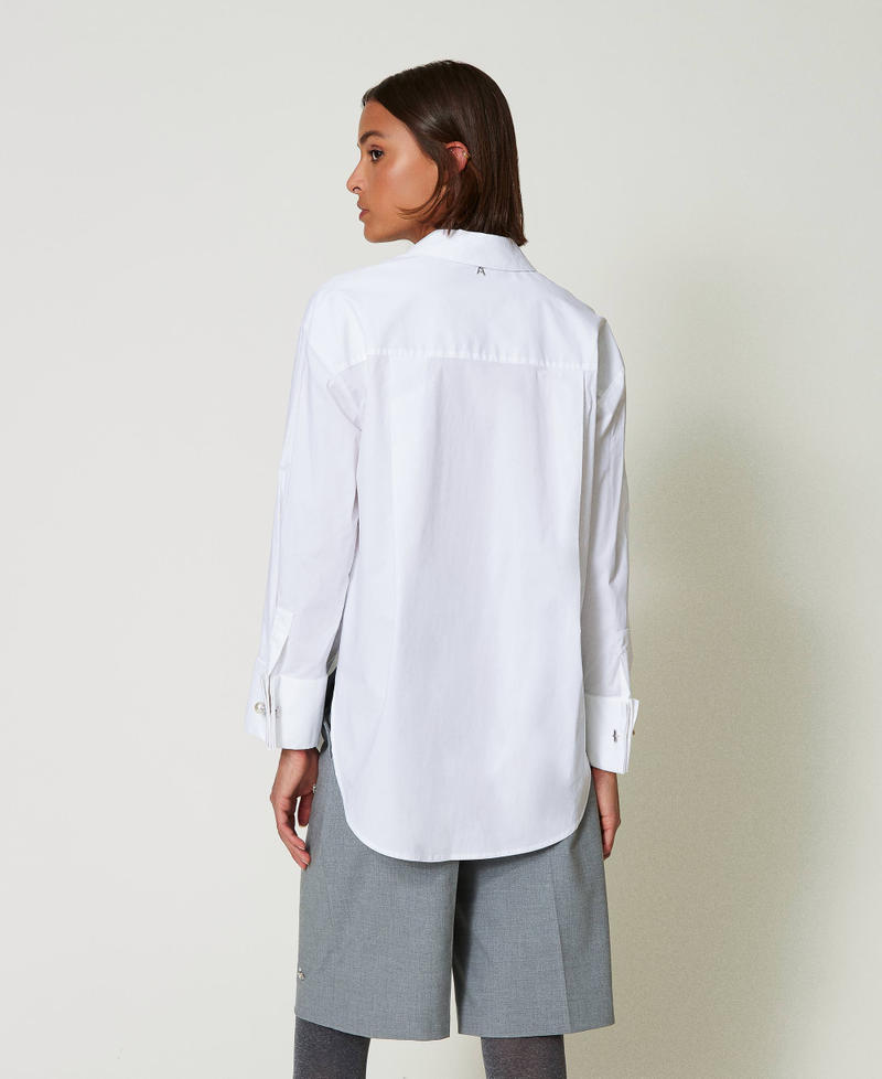 Scee by twin set Camicia over in popeline con ricami Sottocosto