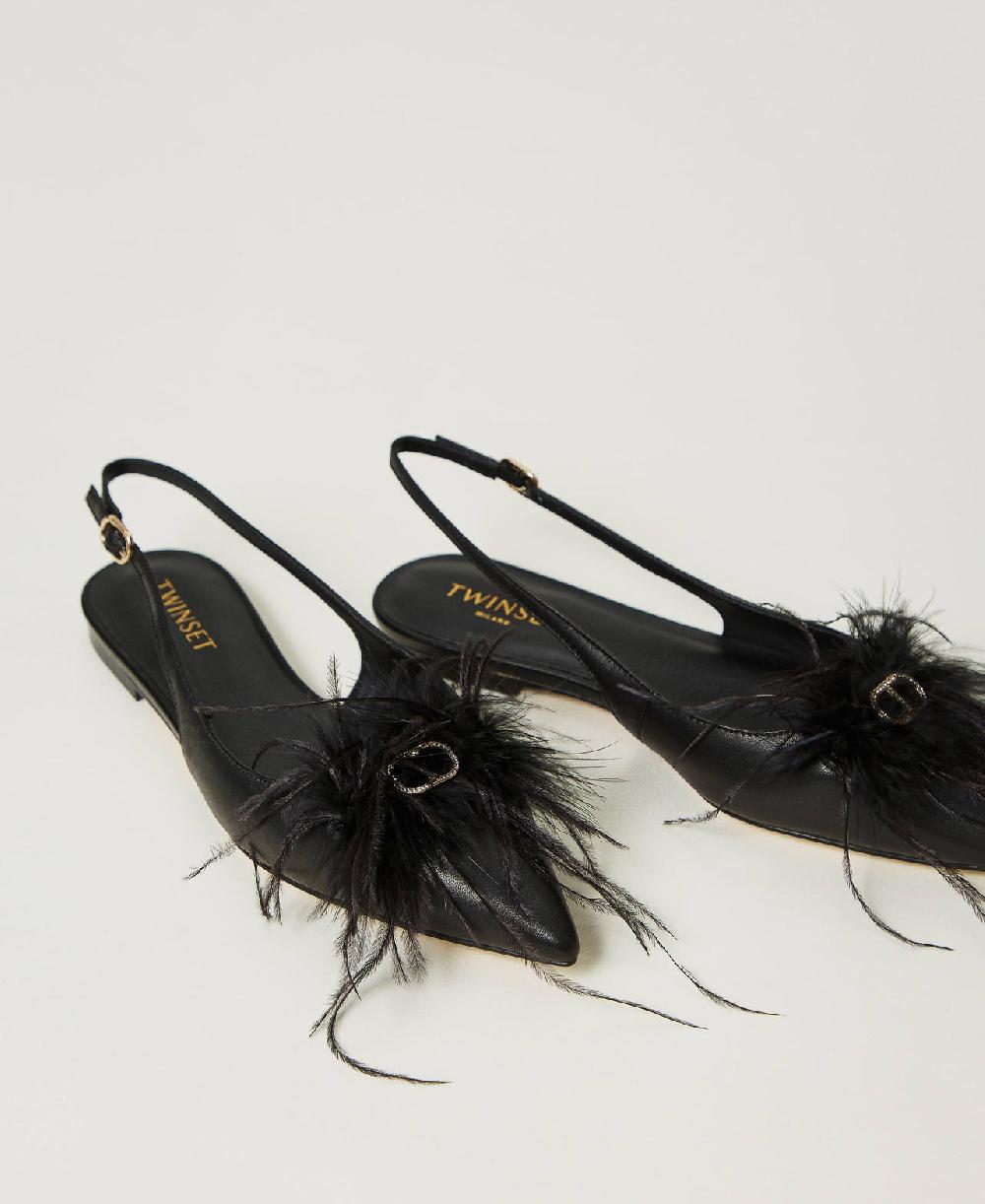 Scee by twin set Ballerine sling back in pelle con piume Moda