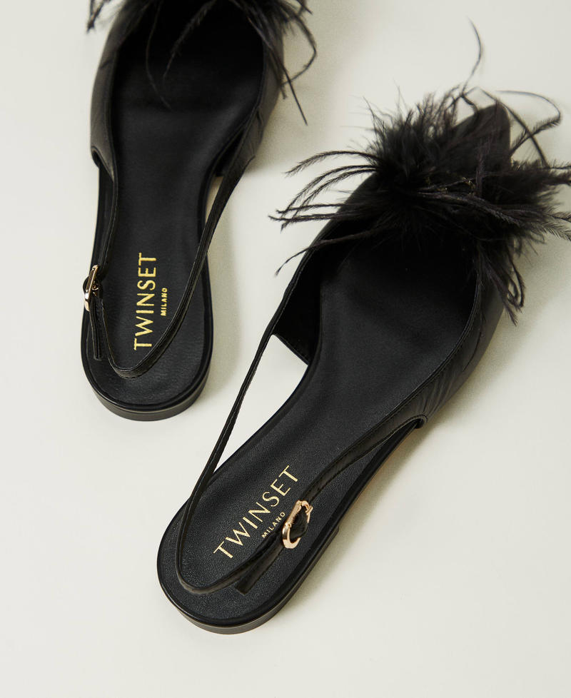 Scee by twin set Ballerine sling back in pelle con piume Moda