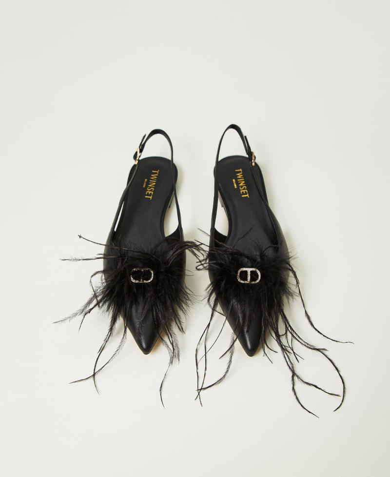Scee by twin set Ballerine sling back in pelle con piume Moda