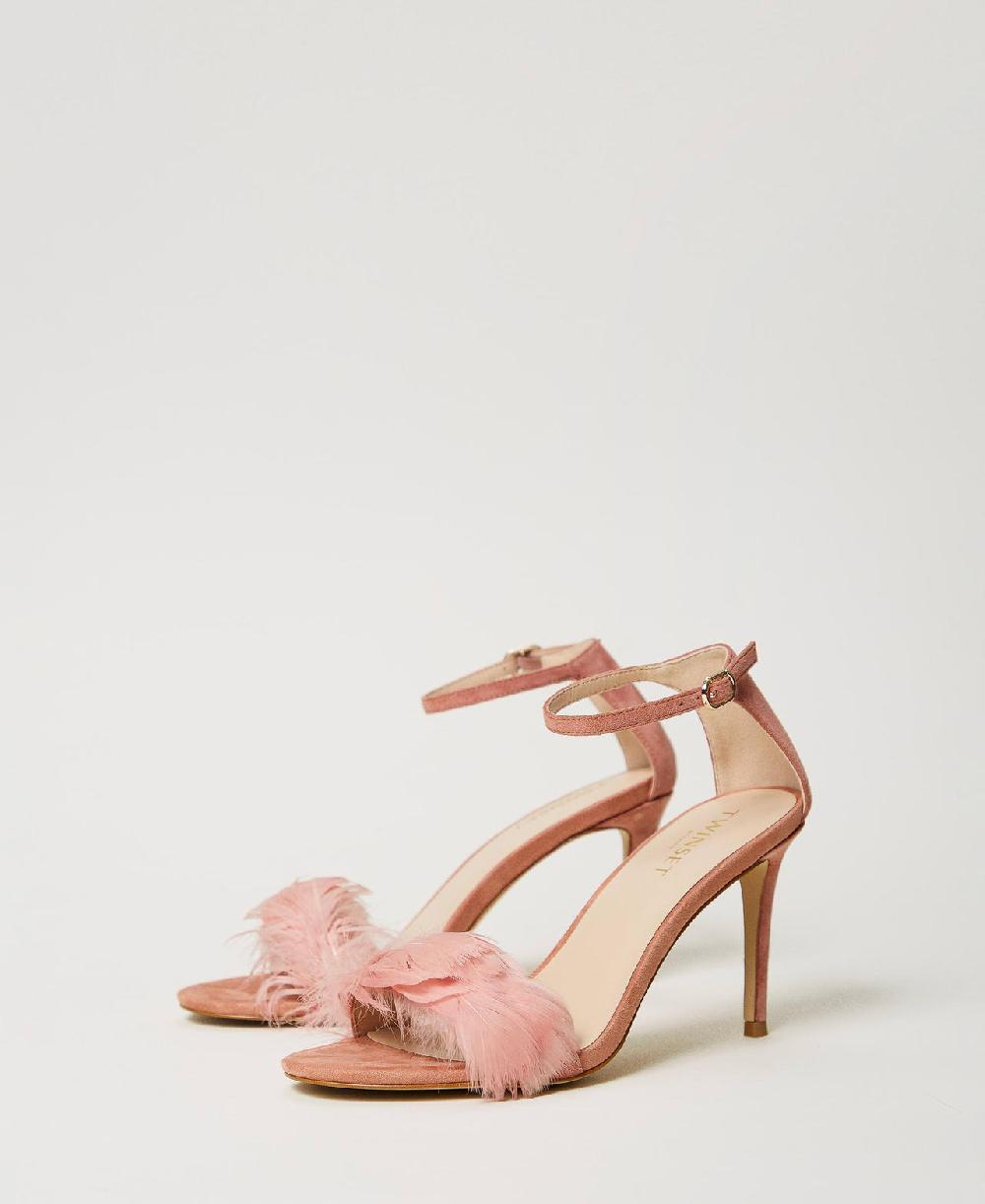 Scee by twin set Sandali in pelle con piume Soddisfazione Garantita