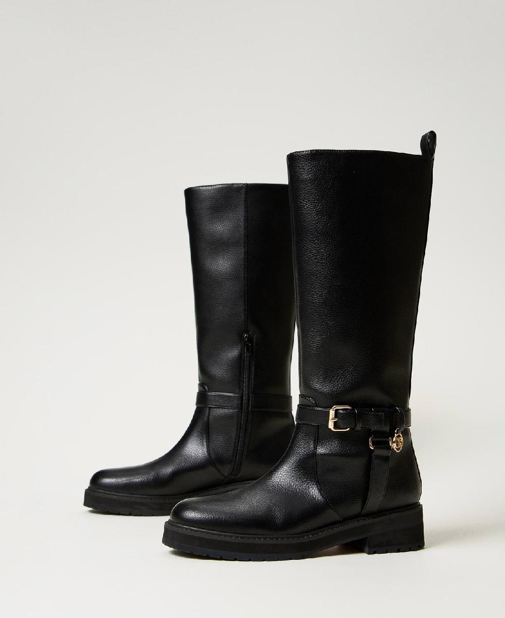 Scee by twin set Stivali biker in pelle con Oval T Qualità Garantita