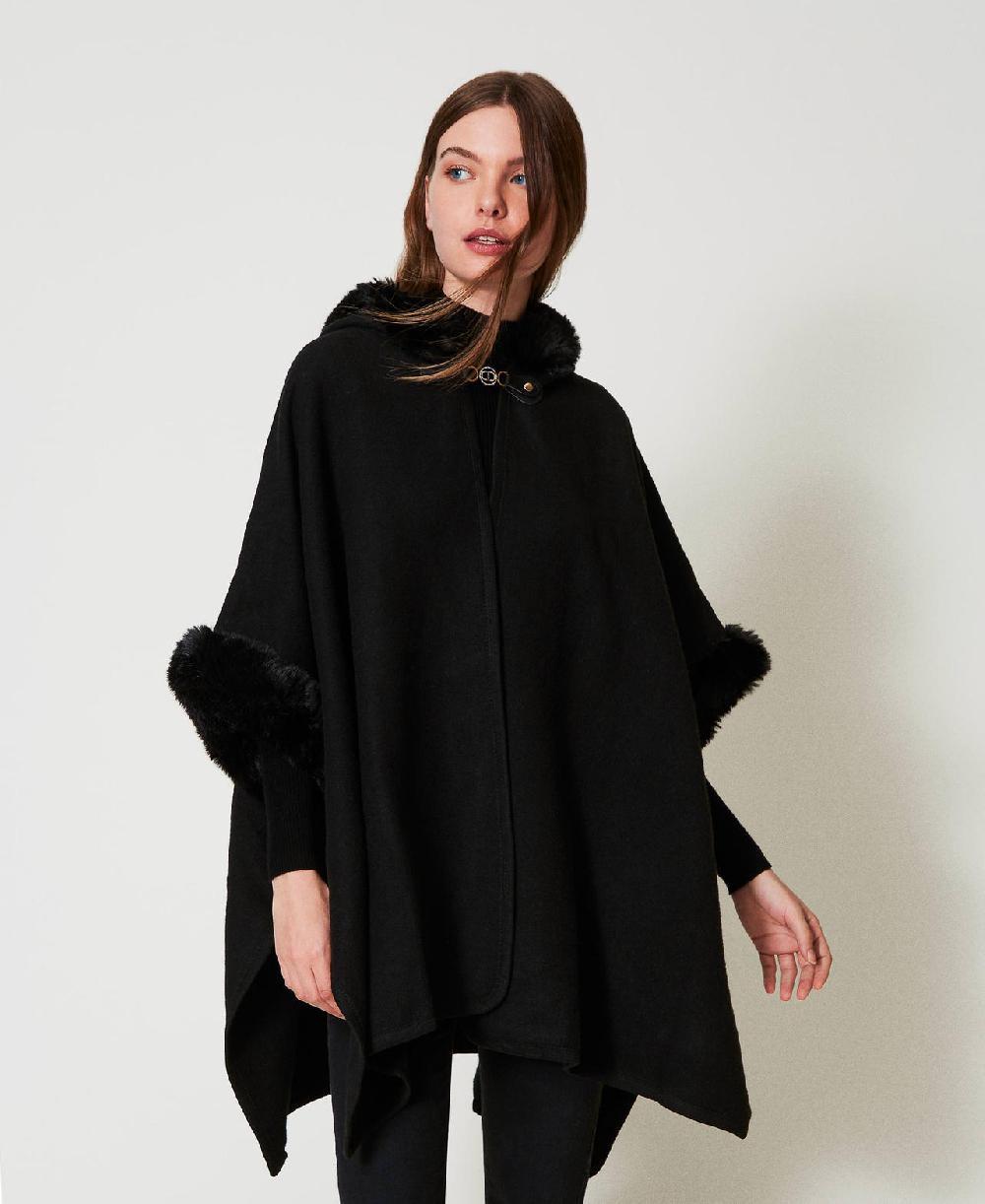 Scee by twin set Poncho in panno e faux fur Offerta