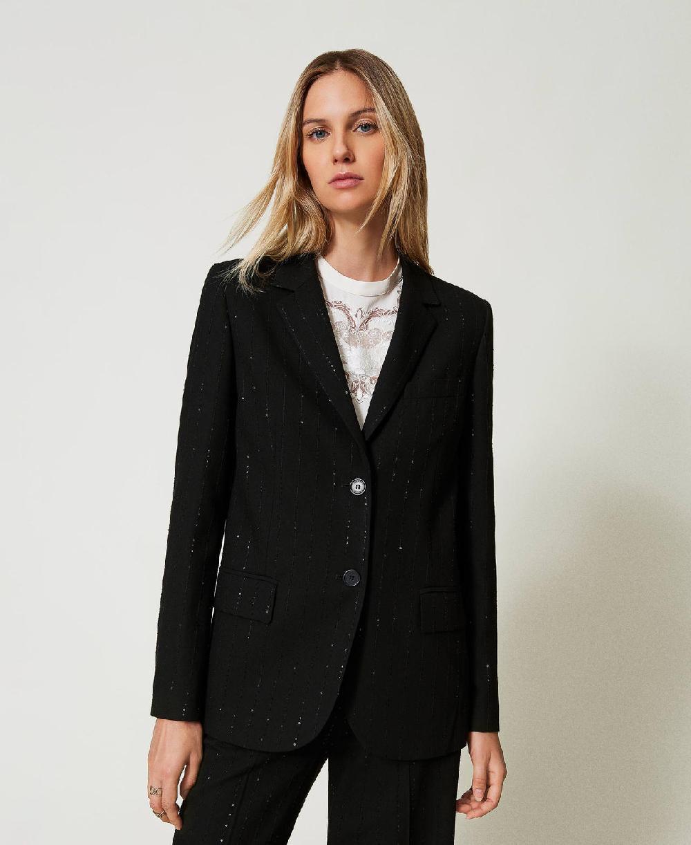 Scee by twin set Giacca blazer in panno con paillettes Offerte