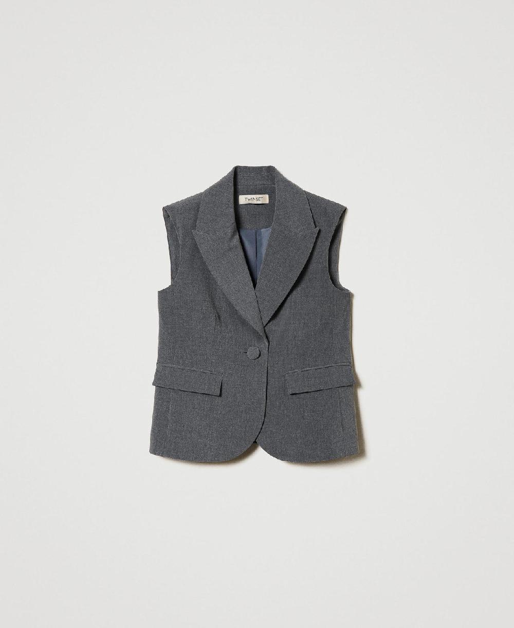Scee by twin set Gilet monopetto in flanella Vendita Calda