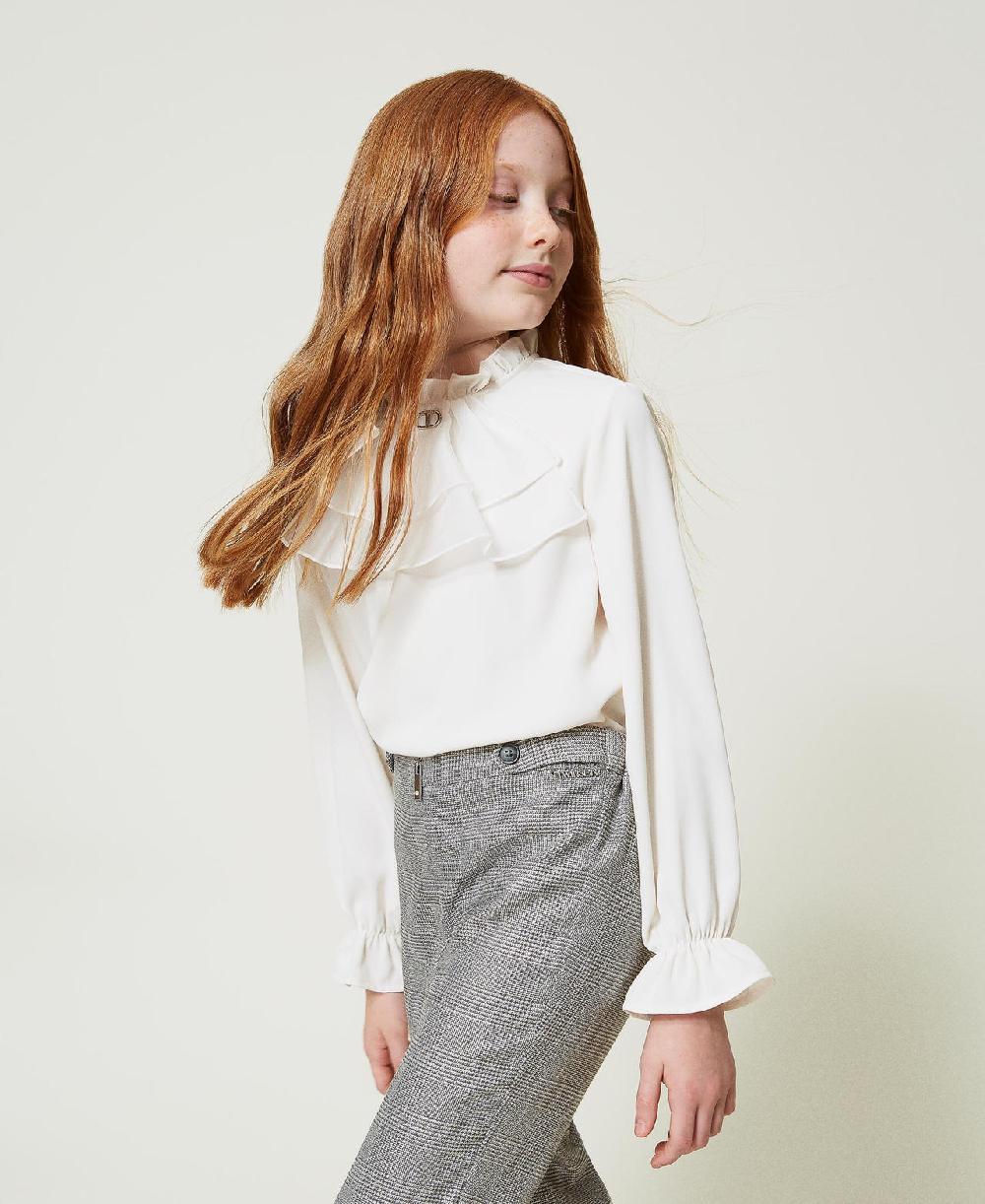 Scee by twin set Blusa in crêpe de Chine con jabot In Saldo