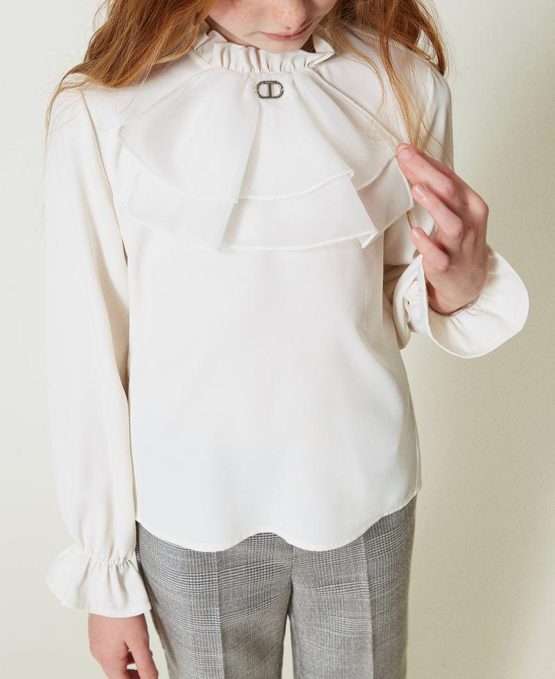 Scee by twin set Blusa in crêpe de Chine con jabot In Saldo