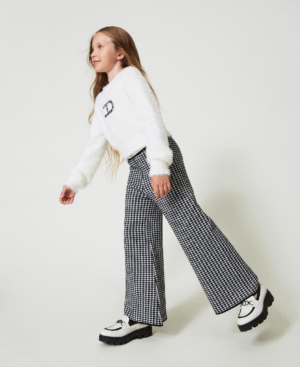 Scee by twin set Pantaloni in maglia jacquard pied de poule Nuova