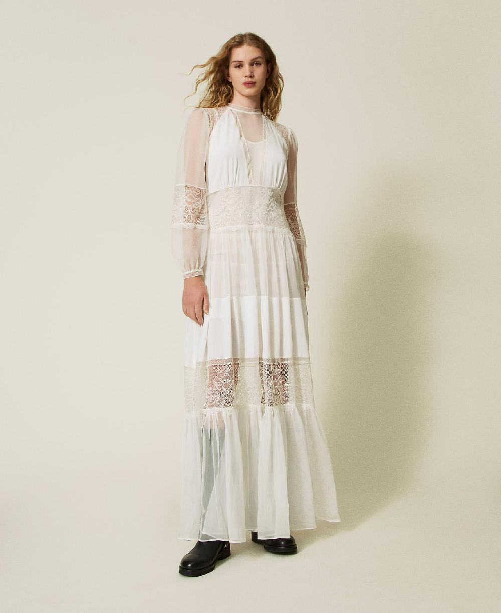 Scee by twin set Abito in creponne di seta con pizzo Soddisfazione Garantita
